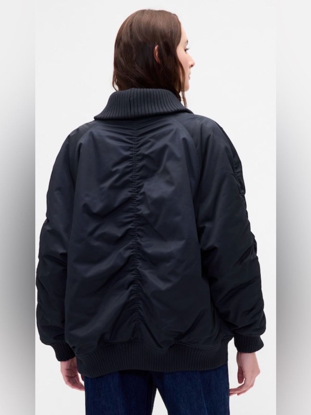 GAP Oversized Knit-Trim Bomber Jacket - Navy - Picture 3 of 7